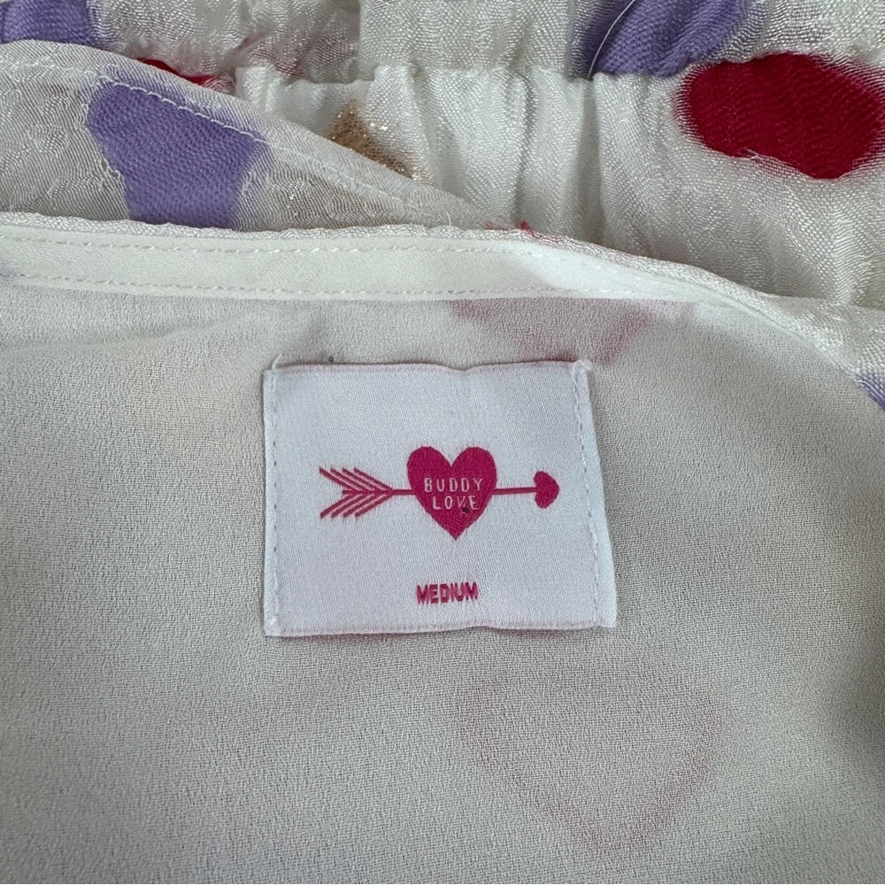 Buddy Love Norma Ruffle Short Dress Kissing Booth Heart Print White Pink - Picture 8 of 15